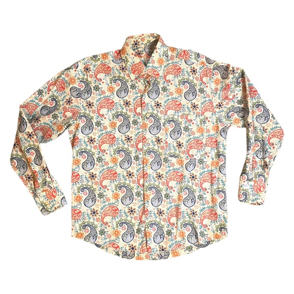 Mens Alan Flusser Longsleeve Bright Vivid Paisley Button Down Shirt Size Small - Picture 5 of 8